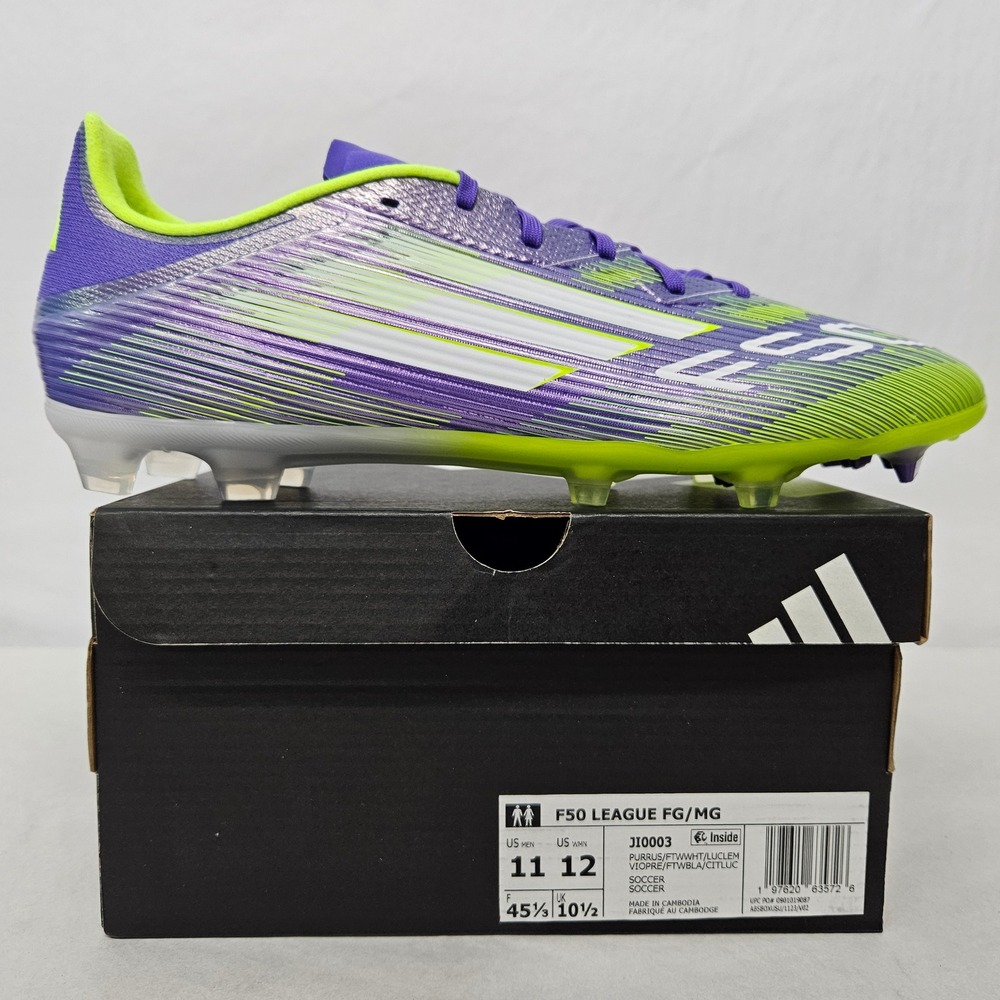 Adidas F50 League FG/MG Soccer Cleats JI0003 Purple‎ Lucid Lemon Mens Size 11